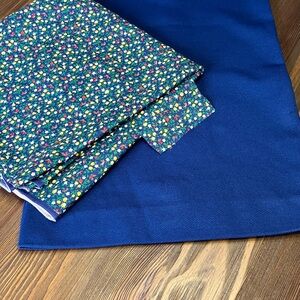 Blue Double Knit & Cotton Floral Fabric Lot